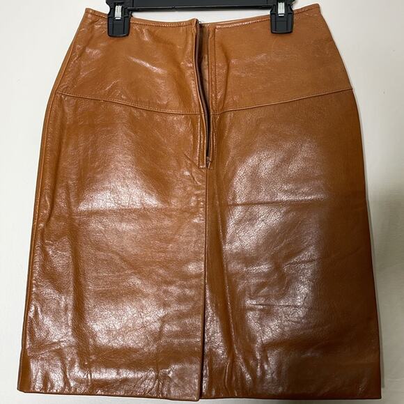 NWT Trek New York  Cognac Brown Genuine Leather Pencil Mini Cocktail Skirt 4 - Picture 8 of 8